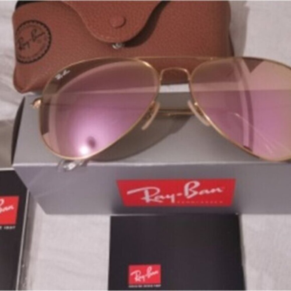 New Ray-Ban Aviator 3026 Pink Gold Flash Lens 62mm Sunglasses